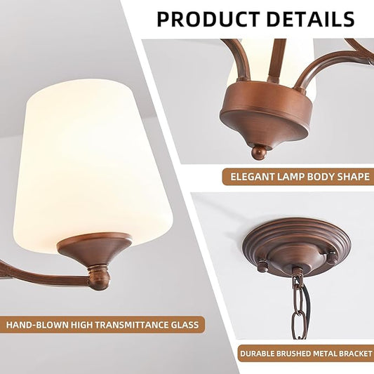 3-Light Oil Rubbed Bronze Chandelier for Dining Room Farmhouse Pendant Light Fixture with Frosted Glass Rustic Ceiling Lighting Modern Hanging Lamp for Kitchen Island Entryway, 47.2" Height Adjustable