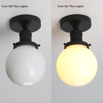 Yosoan 1-Light Modern Hallway Ceiling Light Fixture with Milk Round Glass, Indoor Hardwired Vintage Indoor Flush Mount Lighting with Matte Globe Shade Lights for Kitchen Bathroom Porch Entryway(Black)