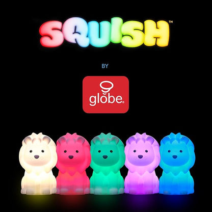 Globe Electric 13849 Multicolor Changing LED Integrated Rechargeable Silicone Night Light, Lion, Tap Button Switch, White, Modern Lighting for Bedroom, Nursery, Playroom, Nightstand