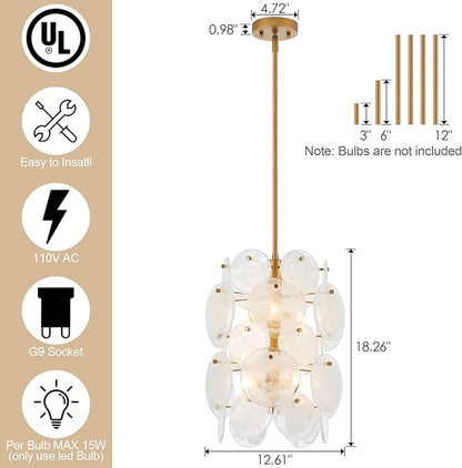 Modern Glass Chandelier for Dining Room, Gold Entryway Chandelier, 6-Light Unique Pendant Light Fixture for Bedroom Hallway Stairway Kitchen