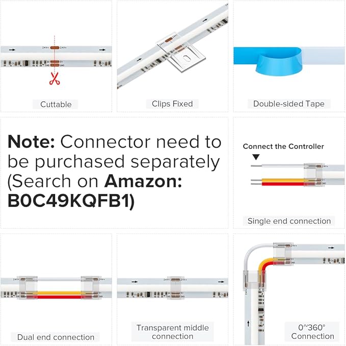 BTF-LIGHTING FCOB WS2811 IC RGB COB LED Strip 864LED/m Flexible High Density Color Chasing Uniform Light DC24V 9.8FT 24IC/m 12mm Width for DIY Lighting Project(No Adapter or Controller)