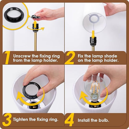 Bedside Lamp with USB port - Touch Control Table Lamp for Bedroom Wood 3 Way Dimmable Nightstand Lamp with Round Pleated Shade for Living Room, Dorm, Home Office (LED Bulb Included) (Pleated)