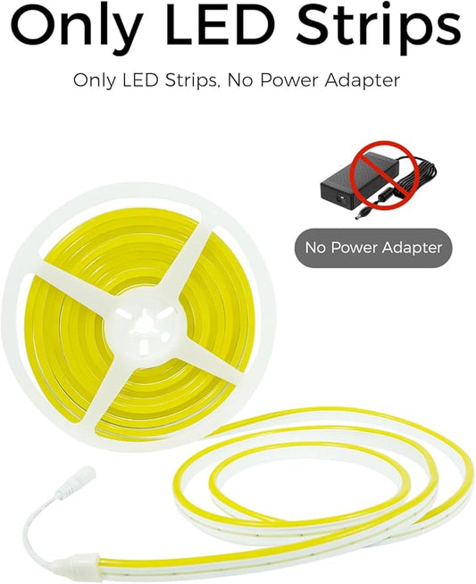 YM E-Bright Led Neon Strip Lights Without Power Supply, 12V Silicone Rope Indoor Outdoor 16.4Ft 600SMD Waterproof Flexible for Signboard Bar TV Kitchen Bedroom Home Party Decoration,Yellow/Amber