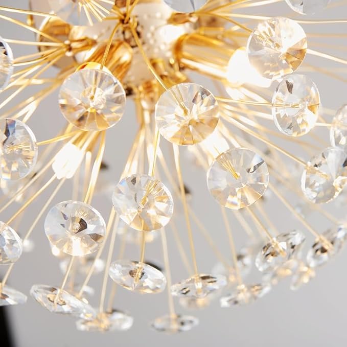 AGV LIGHTING Modern Crystal Flush Mount Ceiling Light Fixture, Dandelion Sputnik Semi Flush Mount Ceiling Light, 12" 4-Light with G9 Base Gold Ceiling Light Fixture