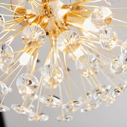 AGV LIGHTING Modern Crystal Flush Mount Ceiling Light Fixture, Dandelion Sputnik Semi Flush Mount Ceiling Light, 12" 4-Light with G9 Base Gold Ceiling Light Fixture