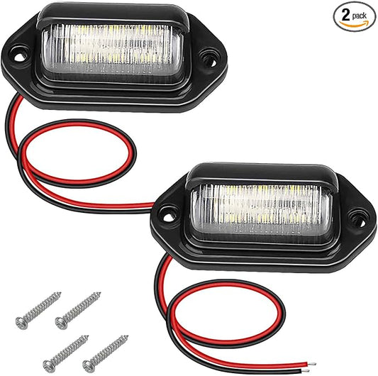 ecocstm 2 PCS White LED License Plate Light, 6-SMD Waterproof Tag Lights, 12V-24V DC Lamp Taillight, Step Courtesy Light Dome Cargo Lights for Truck SUV Van RV Trailer