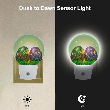 EKOBLA Happy Easter Plug-in Night Light, Colorful Easter Egg LED Nightlight with Auto Sensor for Bedroom & Bathroom