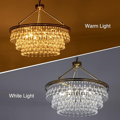 TOCHIC Modern Crystal Chandelier for Dining Room, 24 inch Gold Chandeliers Light Fixtures High Ceiling Crystal Pendant Lighting for Bedroom, Kitchen Island Light, Living Room Chandelier, 3 Tiers