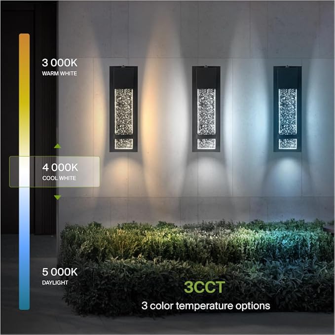ASD LED 13" Bubble Glass Wall Light Fixture, Outdoor Dusk to Dawn Sconce | 3CCT, Waterproof, Photocell, ETL Listed | 12W 500LM 3000-5000K 120V | Exterior Lantern, Porch Lighting | Black, 2 Pack