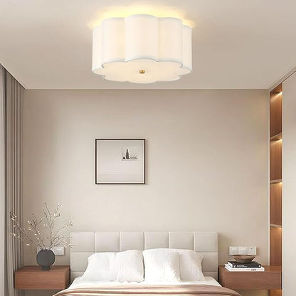 13.4"Semi Flush Mount Ceiling Light Fixture, 3-Light Modern Close to Ceiling Light With Fabric Flower-Shaped Shade, Light Fixtures Ceiling Mount for Bedroom Nursery Kids Room Living Room(Gold)