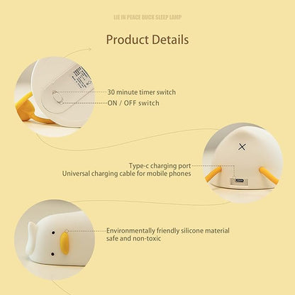 Lying Flat Benson Duck Multi-Color Lamp with Remote Control, Rechargeable Silicone Night Light, Dimmable Cute Light Up Duck, Nursery Nightlight, Bedside Lamp for Breastfeeding, Kawaii Room Decor.