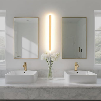 KELUOLY Modern Plug in Wall Sconces, 23.6 inch Frosted Gold LED Long Wall Lights, 12W Warm White 3000K Acrylic Indoor Wall lamp,with 59" Plug Cable for Bedroom, Living Room, Bathroom Makeup, Hallway