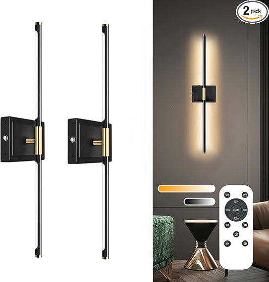 Wall Sconces Set of 2 Battery Operated, 8000mAh USB Rechargeable Wall Sconce with Remote Control, 360°Rotate Dimmable 3000K-6000K LED Dimmable Picture Lamp for Living Room, Bedroom, Hallway (28inch)