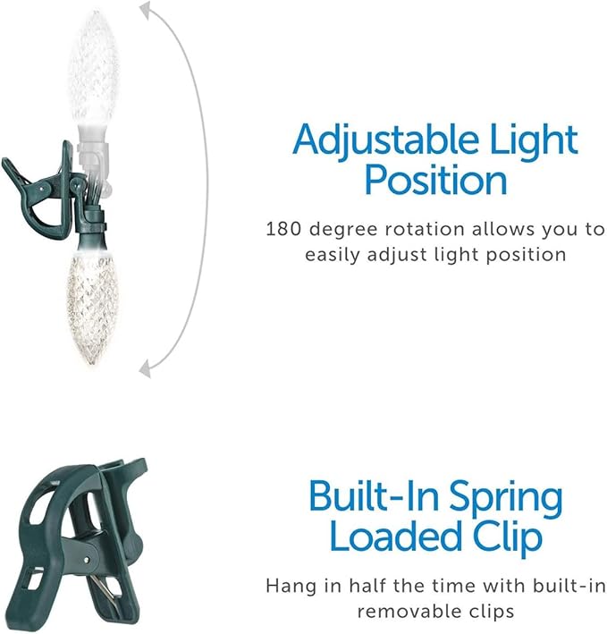 NOMA C9 LED Quick Clip Christmas Lights | Built-in Clip-One String Lights | 24 Multi-Color Bulbs | 16inch Foot Strand