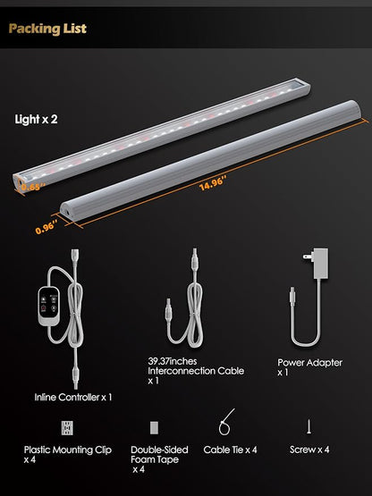 T5 Smart Grow Light for Indoor Plants,3500K Full Spectrum LED Plant Light Strips with 3/9/12H Auto Timer,Stepless Dimming,Modular Design，Plug and Play (White, 2 Pack)