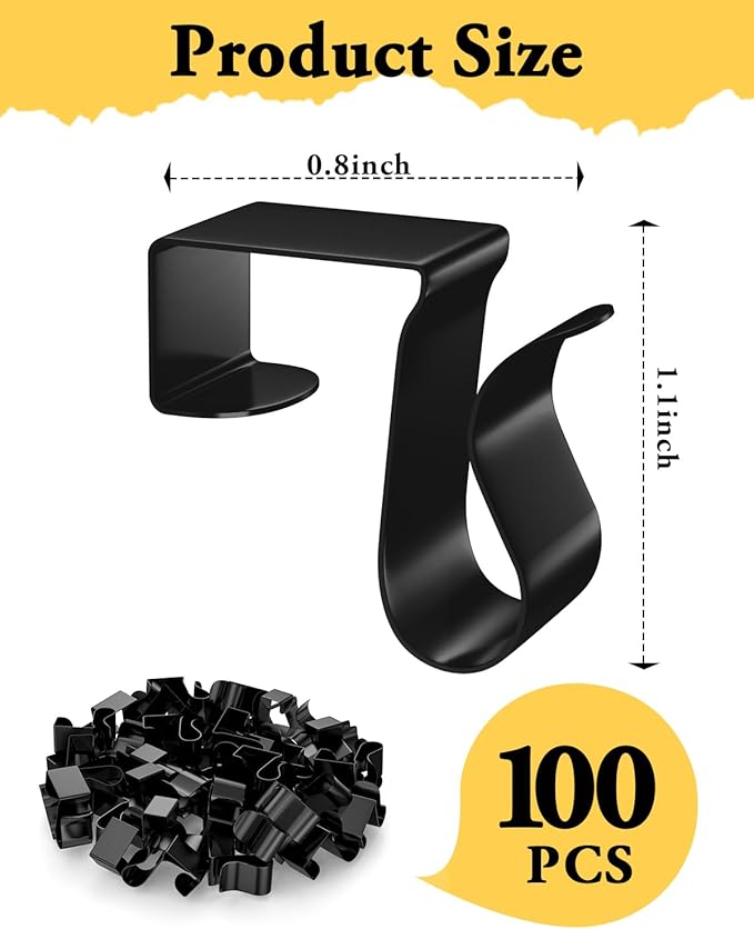 Gutter Clips for Hanging Outdoor Lights: 100 Pcs Metal Black Christmas Light Clips for outside String Lights - Weatherproof Gutter Clips for Xmas Halloween Seasonal Rope Mini Decoration Lights