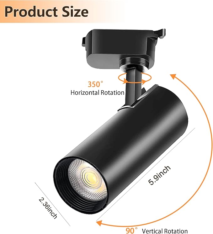 H Type LED Track Lighting Heads 6 Track Lights 4000K 20W 2400lm High Brightness Track Lighting System for Accent Lighting, Dimmable Ceiling Lights Spotlight Fixtures (No Track Rails)