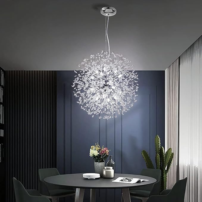 Modern Crystal Chandeliers 16-Light Chrome Dandelion Light Fixture,Firework Chandelier,Personalized Ceiling Hanging Lighting for Living Room,Dining Room,Kitchen,Bedroom Chandelier