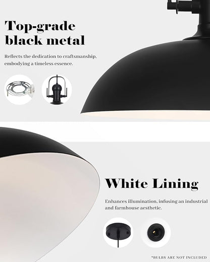 Black Pendant Lights Kitchen Island 1 Pack, Dome Pendant Light 13.8" W, Black Farmhouse Pendant Light for Kitchen Barn Hallway Porch Dining Room