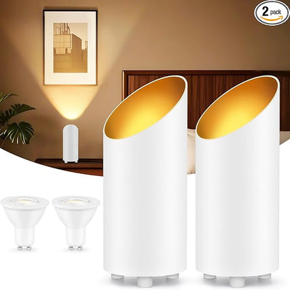 2 Pack Uplighting Indoor, 7W Floor Can Lights with 2700K LED GU10 Bulbs, IP44 Waterproof Uplights Spotlight for Dark Corner Sofa House Plant Wall Artwork Indoor, 6.5FT Plug Cord & Foot Switch