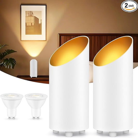 2 Pack Uplighting Indoor, 7W Floor Can Lights with 2700K LED GU10 Bulbs, IP44 Waterproof Uplights Spotlight for Dark Corner Sofa House Plant Wall Artwork Indoor, 6.5FT Plug Cord & Foot Switch