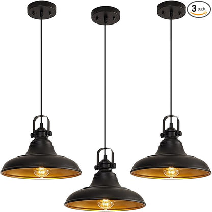 Black Farmhouse Pendant Light,Blacks Pendant Lighting for Kitchen Island,Matte Black Hanging Lighting Fixture Over Sink for Dinning Room Bedroom Hallway,3 Packs