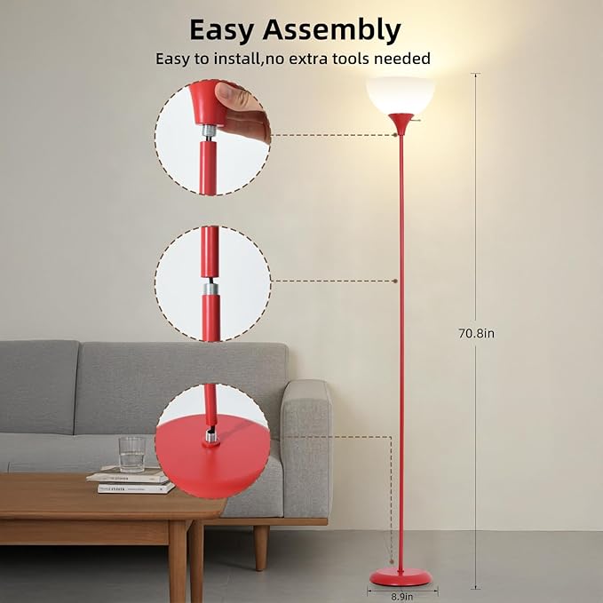 RISLG Standing Lamp, Floor Lamp, Dimmable Floor Lamps for Living Room Bedroom Study Office Kid’s Room (Red)