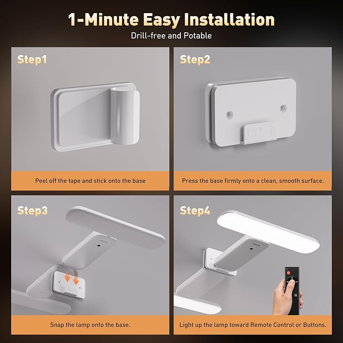 Picture Lights Battery Operated with Remote, Rechargeable Picture Lights for Wall, 3CCT&Brightness Dimmable,300 LM, Sticker/Screw Installation, Art Light for Gallery, Artwork, White (1p)