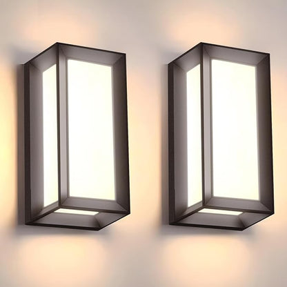wowlite Modern Outdoor Wall Lights 2 Pack, LED Outdoor Wall Sconce 3 Colors Changeable, Matte Black Exterior Lighting Fixtures, IP65 Waterproof Outside Lights for House Porch Front Door