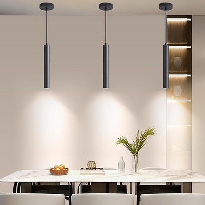 2 Pack Mini Kitchen Island Pendant Light, LED Minimalist Ceiling Hanging Light, 3 Color 3000K/4500K/6500K, Adjustable Height, Black Modern Linear Lamp Lighting for Dining Room, Bedroom, Bar