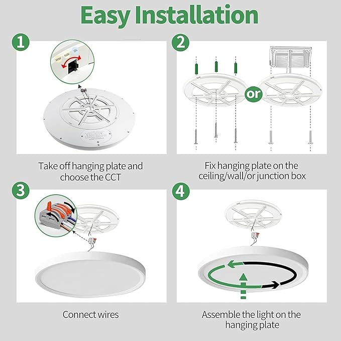 20 Inch Large LED Flush Mount Ceiling Light, 40W,4350LM, 3000K/4000K/6000K CCT Selectable,White Round Flat Panel Light Low Profile Ceiling Light Fitures for Hallway, Kitchen, Bedroom, Laundry(2PK)