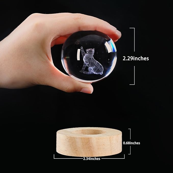 3D Cat Figurine in Crystal Ball Nightlight with Colorful LED Base, Cute Cat Lover Gifts for Woman, Crystal Glass Kitten Collectibles Kitty Handmade Emotional Support