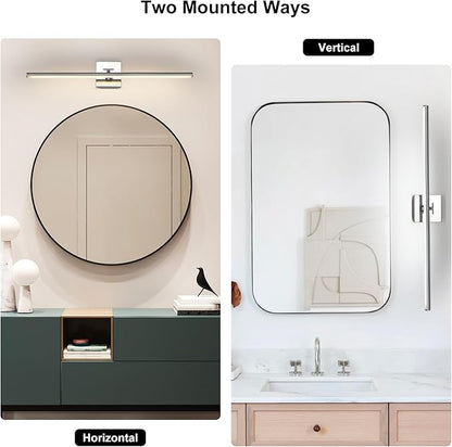 LED Bathroom Vanity Light, Modern Bathroom Light Fixture Over Mirror (3000K/4000K/6000K, Dimmable), Vanity Light Bar with Angle Adjustable, 32 Inch, Chrome