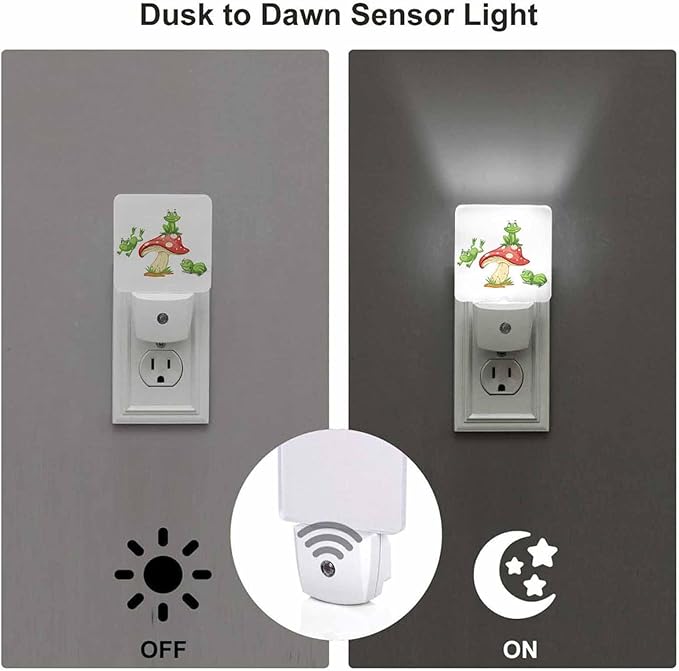 LED Night Light,3 Frogs On Mushroom LED Night Light Plug into Wall with Dusk to Dawn Light Sensor White Energy Efficient Nightlight for Bedroom Bathroom Hallway Living Room Kitchen