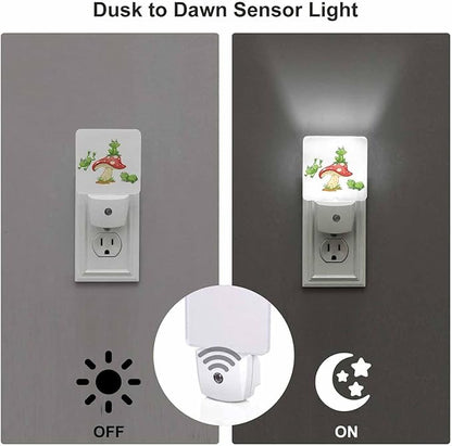 LED Night Light,3 Frogs On Mushroom LED Night Light Plug into Wall with Dusk to Dawn Light Sensor White Energy Efficient Nightlight for Bedroom Bathroom Hallway Living Room Kitchen