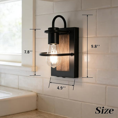 Battery Operated Wall Sconce Set of 2, Wireless Wall Lights with Remote Control, Dimmable 3 Color Temperatures, Rechargeable Wall Sconce with Vintage Faux-Wood Finish for Bedroom Living Room