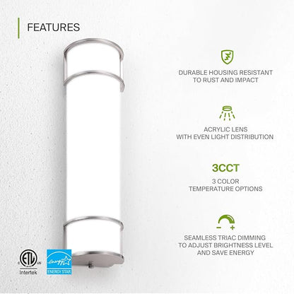 ASD LED 24" Vanity Flush Mount Light Fixture, Linear Bathroom Lighting Bar | 3CCT, Dimmable, Energy Star, ETL Listed | 25W 1950LM 3000-5000K 120V | Long Bath Wall Sconce Over Mirror | Nickel, 4 Pack