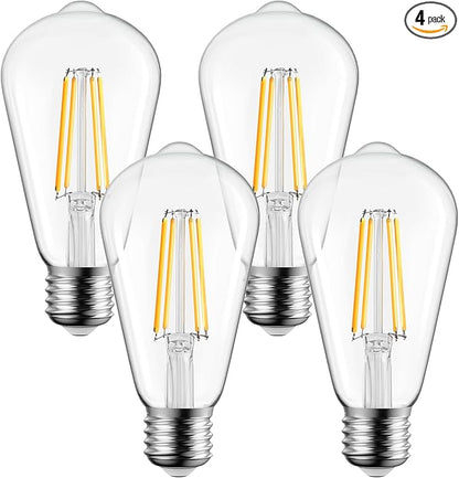 Brightown 4 Pack LED Edison Bulbs, 6W, Equivalent 60W, High Bright 2700K Warm White,750 Lumens, Non-Dimmable, E26 Medium Base ST58 Antique Filament Bulbs with 83+ CRI for Ceiling Fan Bathroom Porch