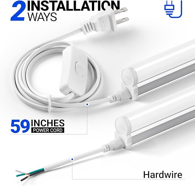 Barrina (6 Pack LED T5 Integrated Single Fixture, 4FT, 2200lm, 6500K Super Bright White, 20W Utility LED Shop Light, Ceiling and Under Cabinet Light, Corded Electric with ON/Off Switch, ETL Listed