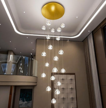HAIXIANG LED Glam Chandelier 138 inches Long Light Luxury Crystal Ceiling Chandeliers Remote Dimmable High Ceiling Pendants Lighting Fixtures Gold 20 Lights