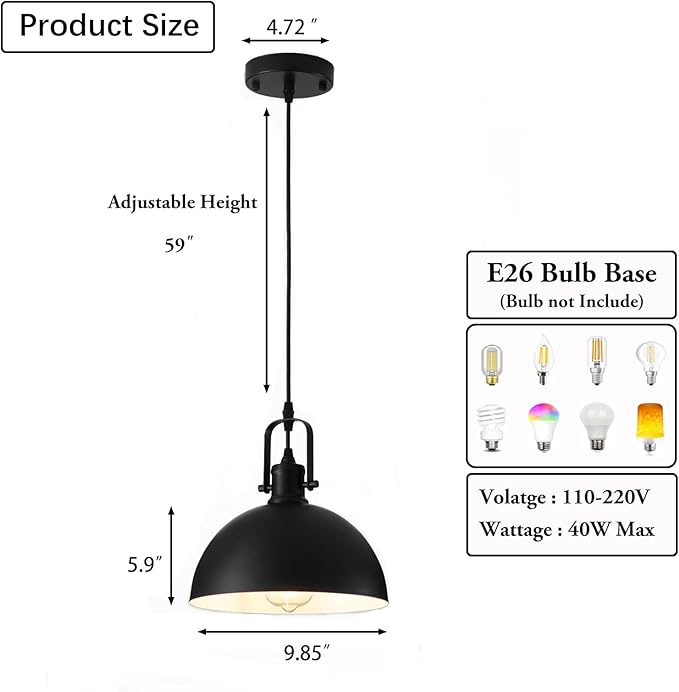 Farmhouse Pendant Lights Kitchen Island 3 Pack, Matte Black Modern Hanging Light Fixtures, Industrial Ceiling Pendant Lighting Over Sink Dining Room