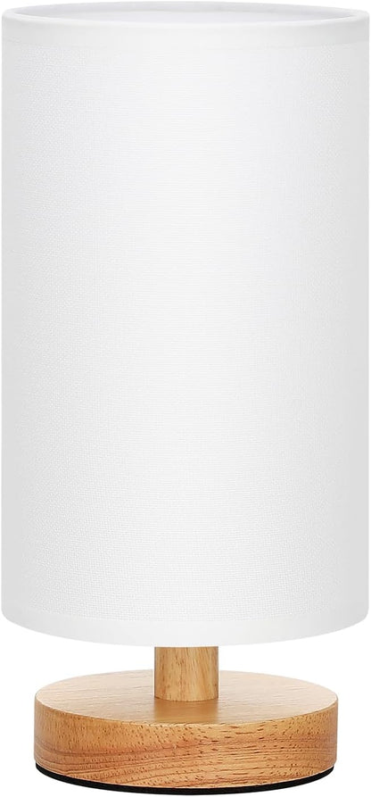 Fenmzee Small Table Lamp for Bedroom - Inline Control, Bedside Lamp with 3000K A15 LED Blub, Easy Assembly (White Shade - Wood Base, 9" Inline Control)