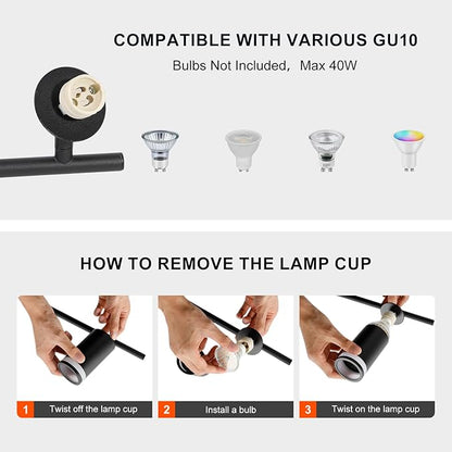 Ketom 6-Light Track Lighting Fixtures Ceiling, GU10 Black Led Ceiling Spotlight, Modern Track Light Kit for Kitchen Bedroom Living Room