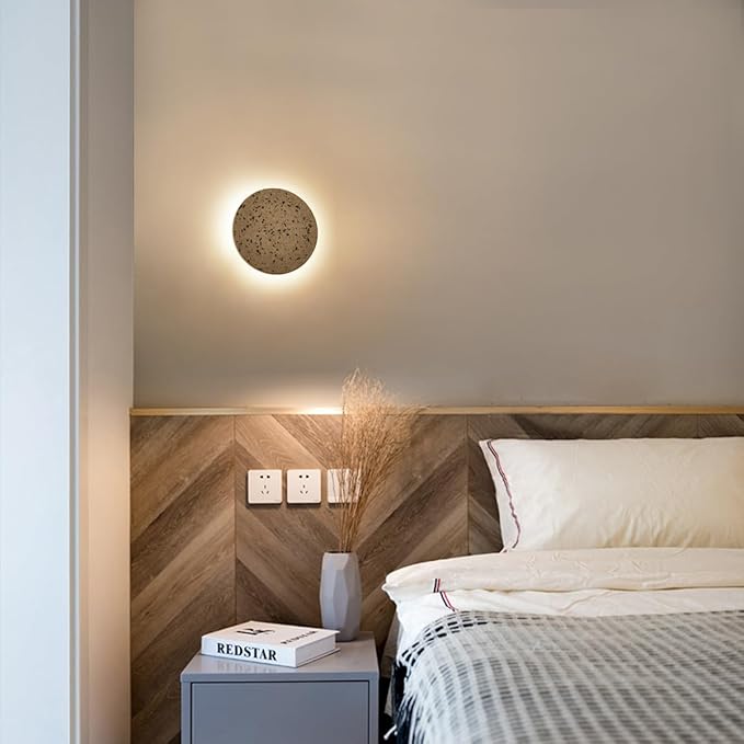 Round Wall Sconce Light,Modern Warm Light for Living Room,Led White Cement Wall Lamp Hardwired,Minimalist Flat Wall Mount Light ,Indoor Sconces Lighting for Bedroom,Hallway,Hotel,8w 3000k Wall Decor