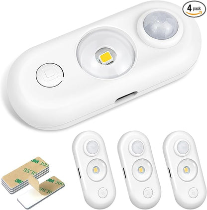 LED Motion Sensor Light Indoor, Magnetic Under Cabinet Lighting Daylight White, Dimmable Rechargeable Puck Lights for Closet, Kitchen, Stairs(4 Pack)