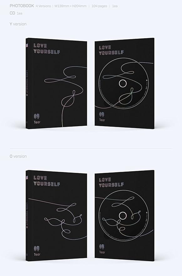 BTS-[Love Yourself 轉'Tear'] 3rd Album 4 Ver SET CD+104p PhotoBook+20p Mini Book+1p PhotoCard+1p Staing PhotoCard K-POP Sealed