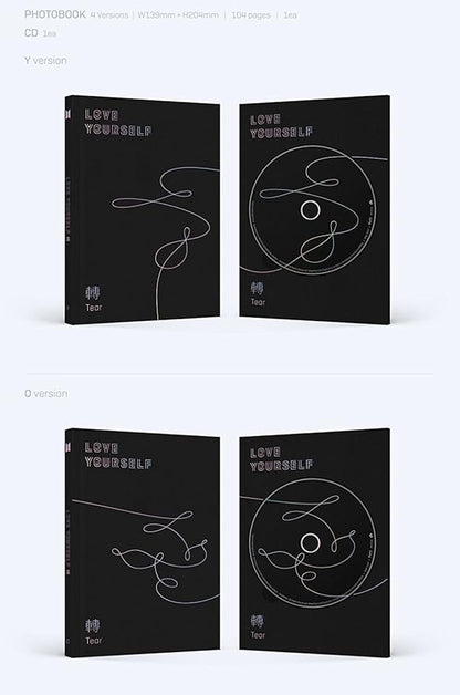 BTS-[Love Yourself 轉'Tear'] 3rd Album 4 Ver SET CD+104p PhotoBook+20p Mini Book+1p PhotoCard+1p Staing PhotoCard K-POP Sealed