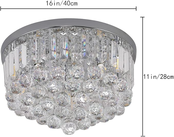 Modern K9 Crystal Raindrop Chandelier Lighting, Flush Mount G9 Base Ceiling Light Fixture Pendant Lamp for Dining Room Bedroom Livingroom Required Height 11''x Width 16''(Chrome)