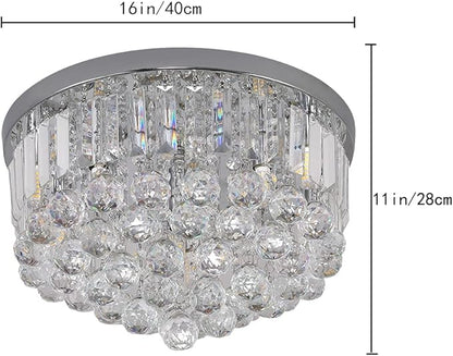 Modern K9 Crystal Raindrop Chandelier Lighting, Flush Mount G9 Base Ceiling Light Fixture Pendant Lamp for Dining Room Bedroom Livingroom Required Height 11''x Width 16''(Chrome)