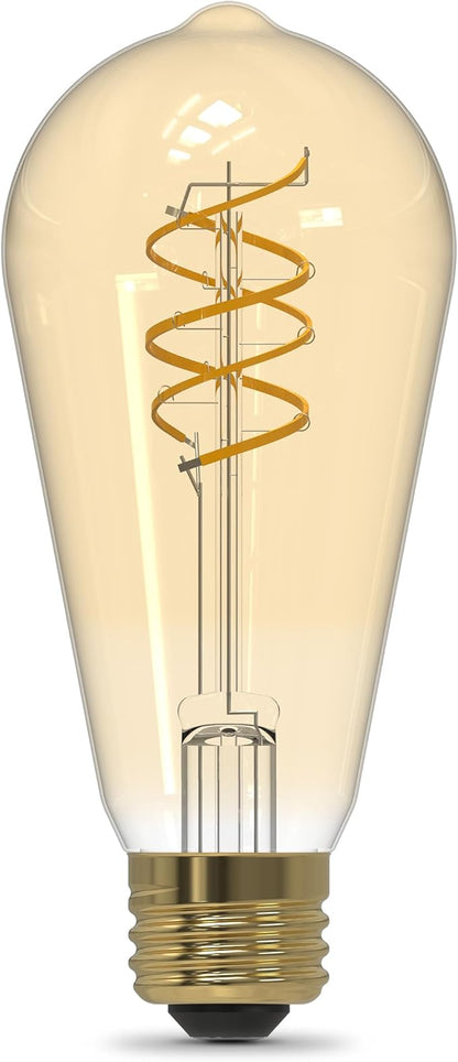 Feit Electric ST19 Vintage LED Light Bulb, 60W Equivalent, 2100K Warm Light, Spiral Filament, Amber Glass, Dimmable, Decorative Edison Bulb for Home or Commercial Use, ST1960S2D/821FILVG/2, 2 Pack